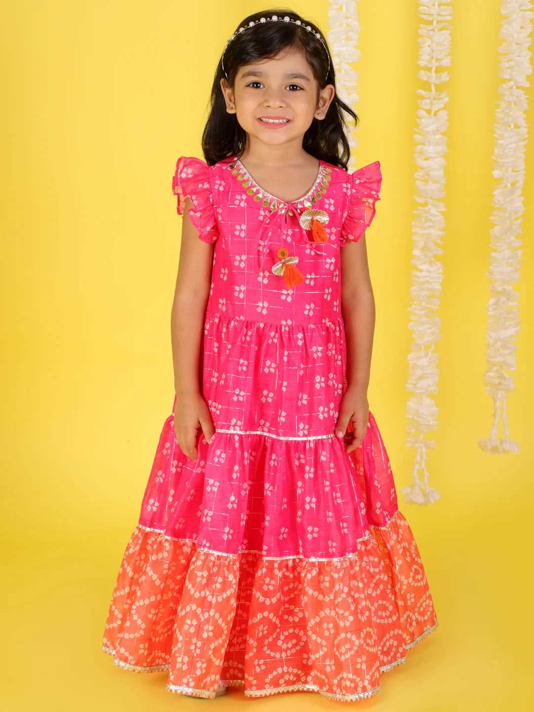 Girls printed chanderi lurex maxi