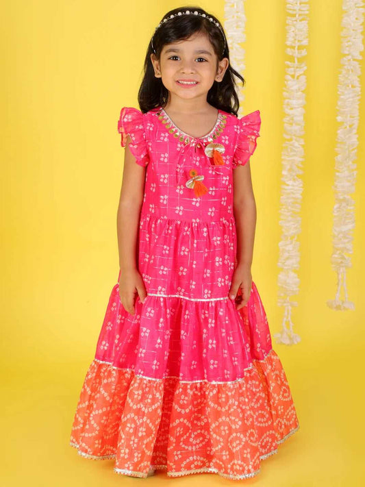 Girls printed chanderi lurex maxi