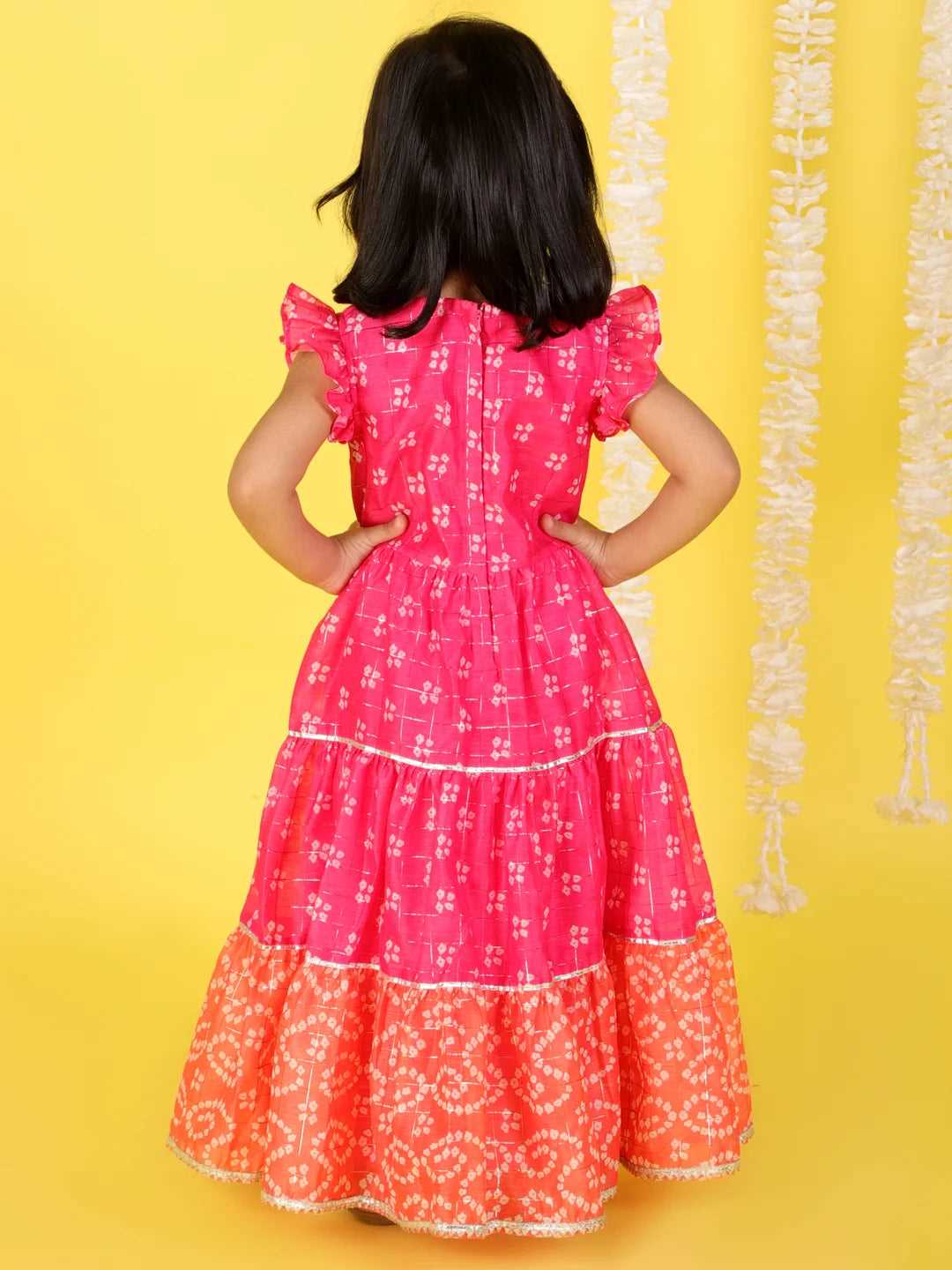 Girls printed chanderi lurex maxi