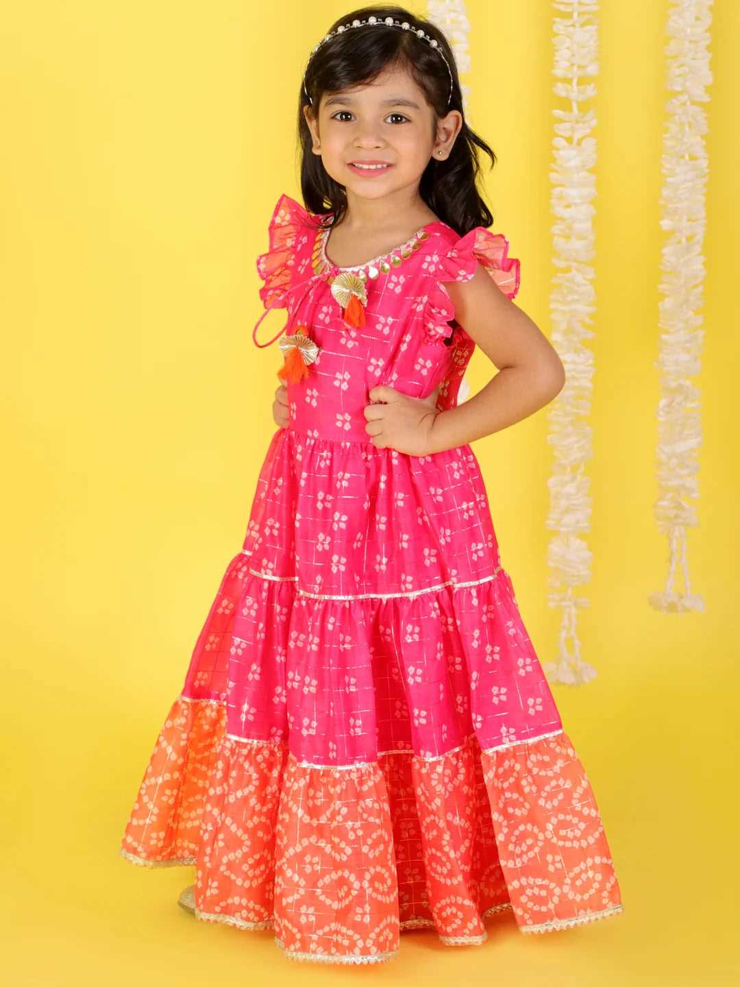 Girls printed chanderi lurex maxi