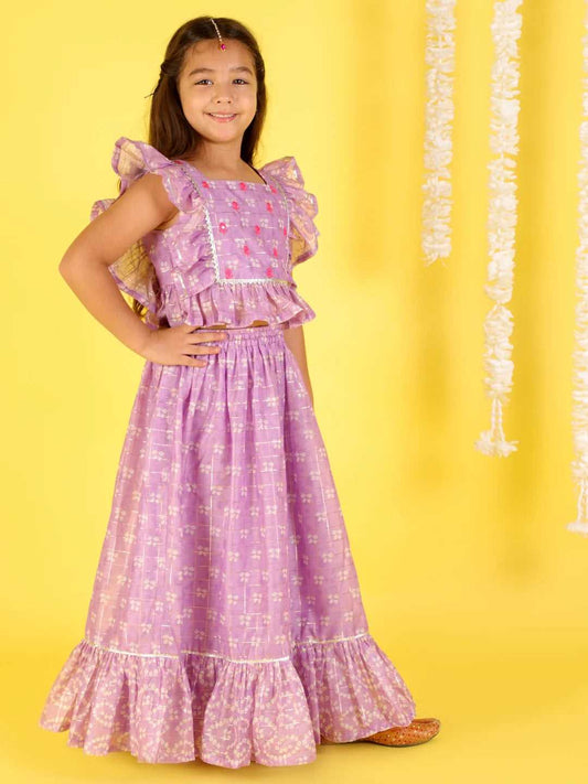 Girls printed chanderi lurex ghaghra choli set