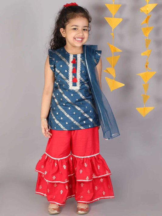 Girls jamavar kurta with sharara with dupatta set