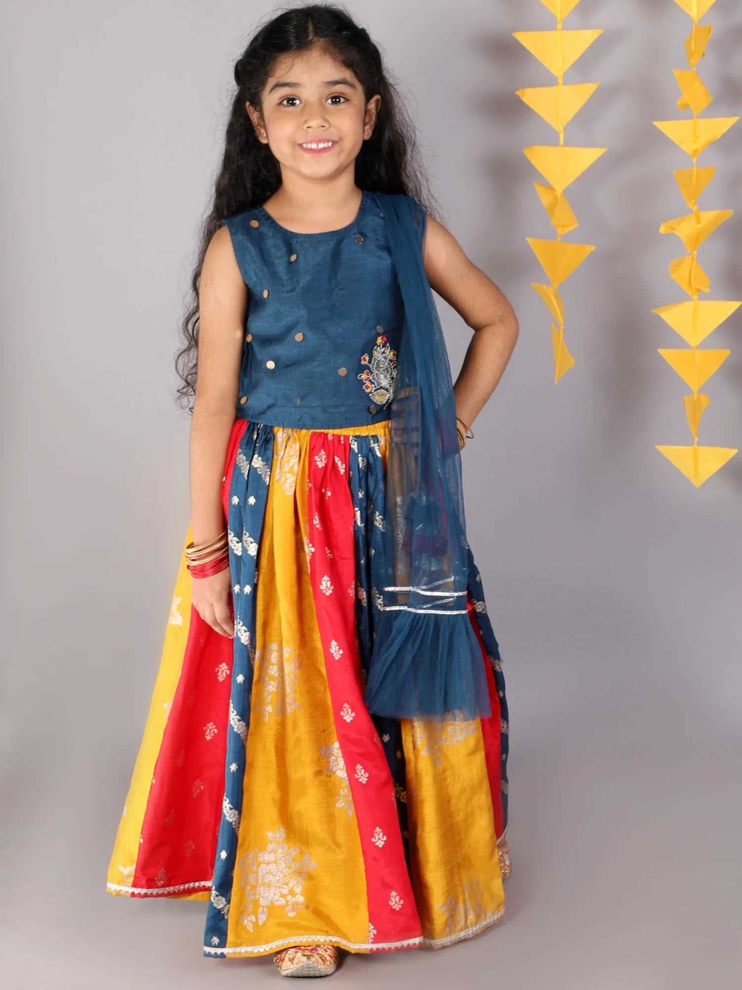 Girls jamavar choli with multicolor ghaghra & dupatta set