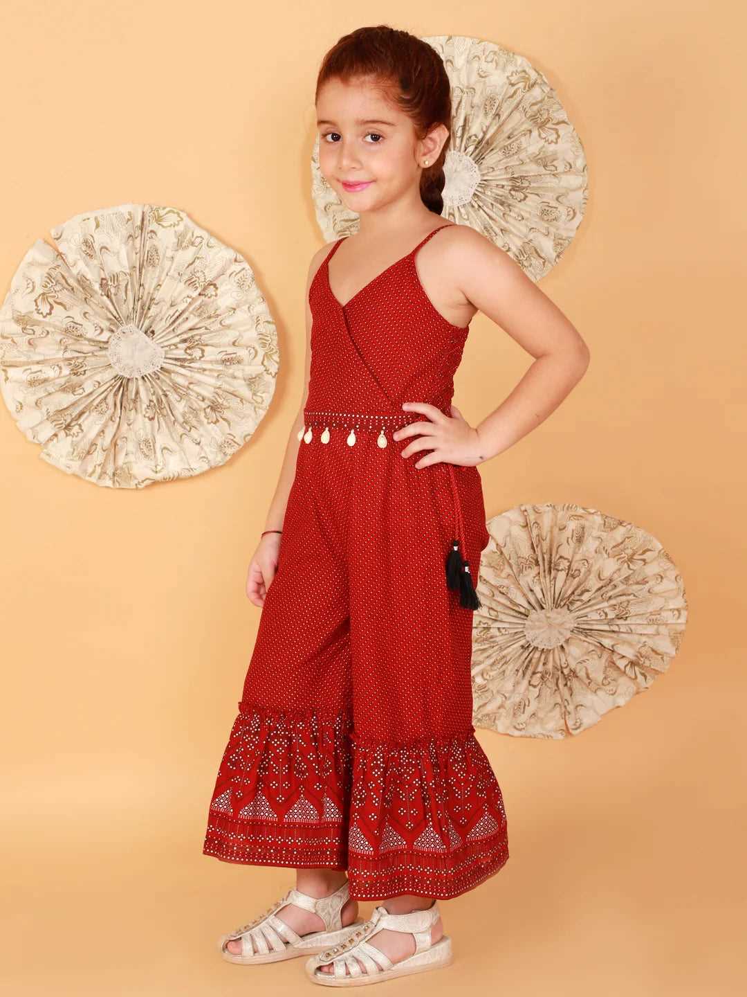 Girls Printed Cotton Jumpsuit with Kodi Embroidery