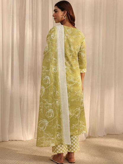 Women Floral Printed Regular Thread Work Kurta with Trousers & With Dupatta