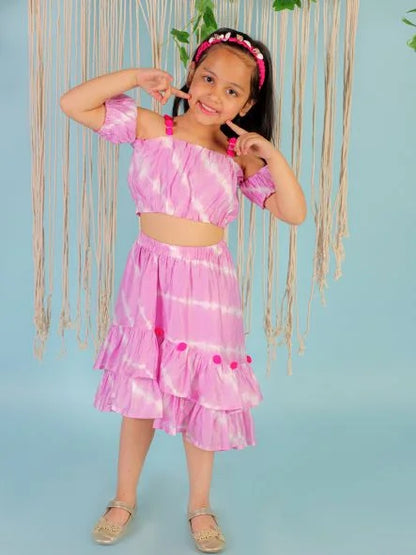 Girls Fusion Tie & Dye Tiered Skirt with Ballon Top