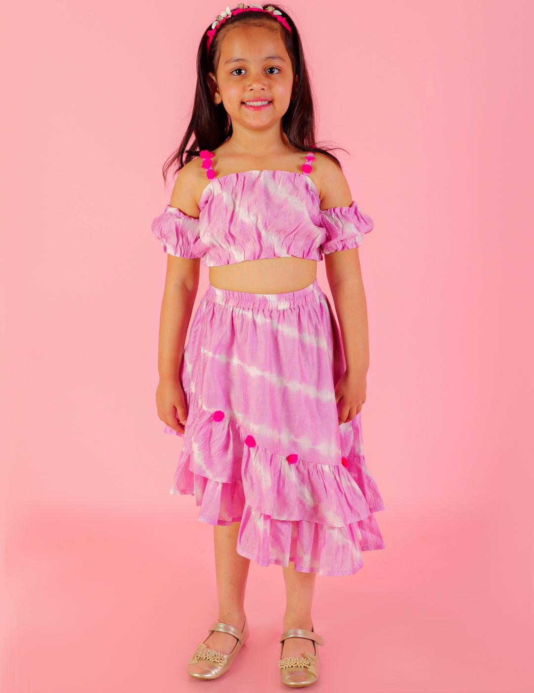 Girls Fusion Tie & Dye Tiered Skirt with Ballon Top