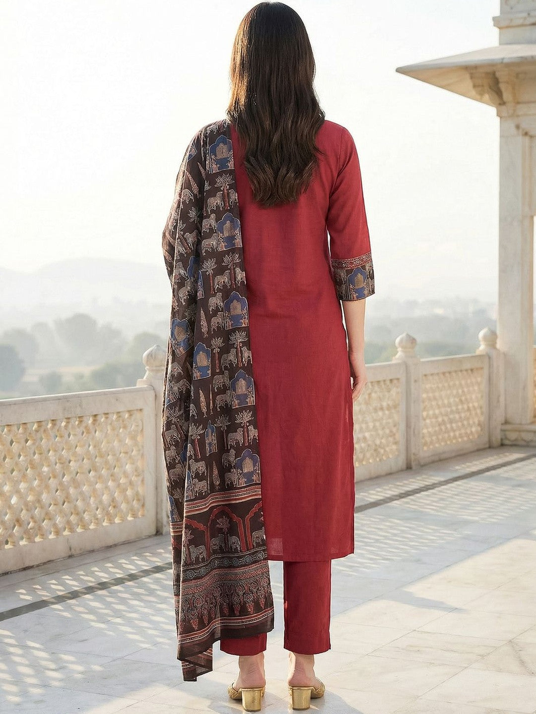 Women Ethnic Motifs Regular Pure Cotton Kurta with Trousers & With Dupatta