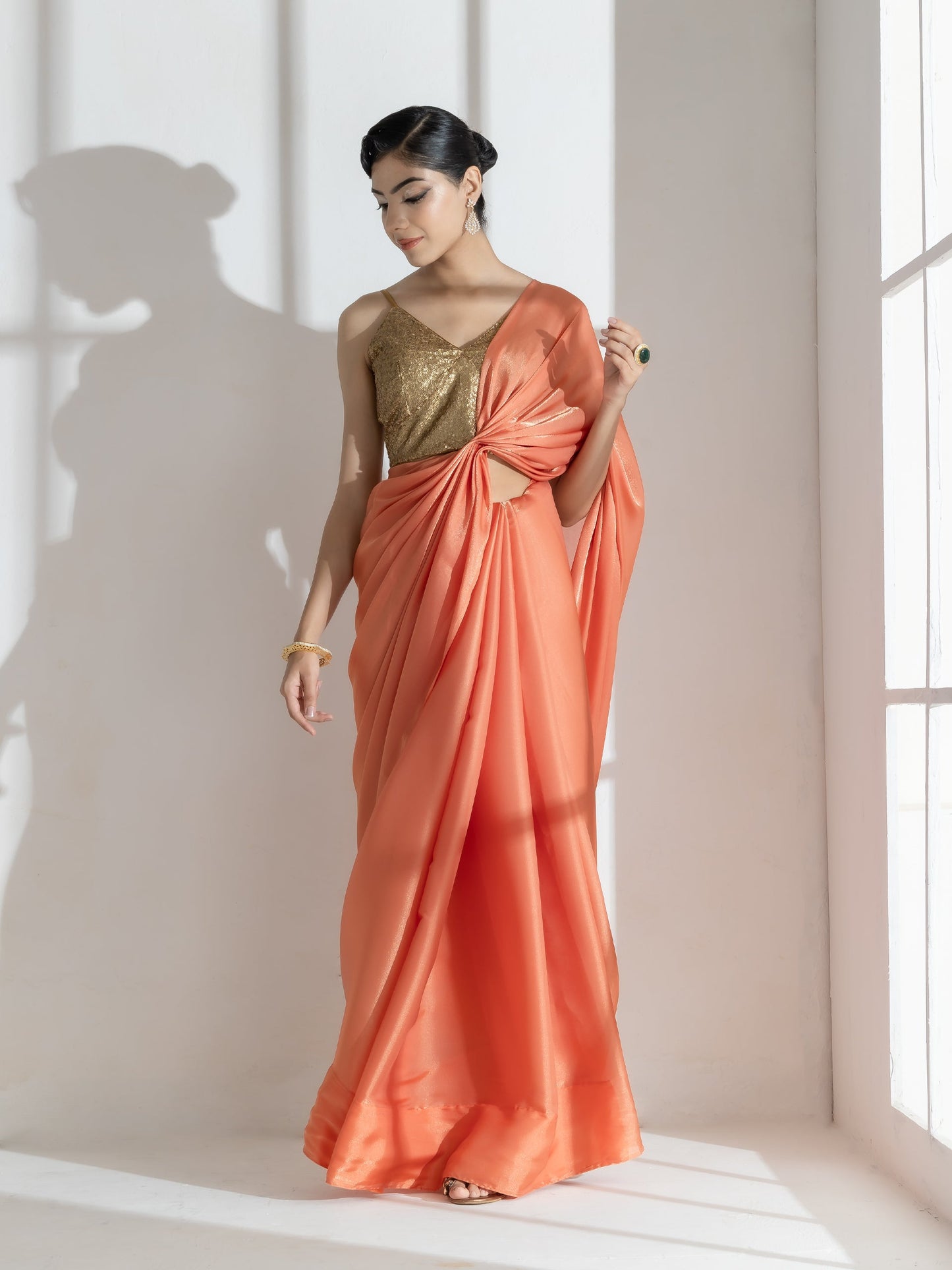 Dhiyona ST Glaze Silky Organza Saree with Rainbow Lace and Self Blouse Fabric