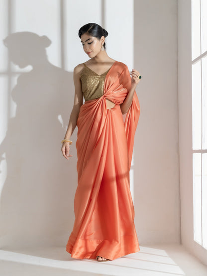 Dhiyona ST Glaze Silky Organza Saree with Rainbow Lace and Self Blouse Fabric