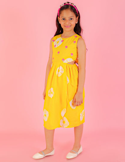 Girls Fusion Tie & Dye Ethnic Over lap dress with Embroidered Yoke