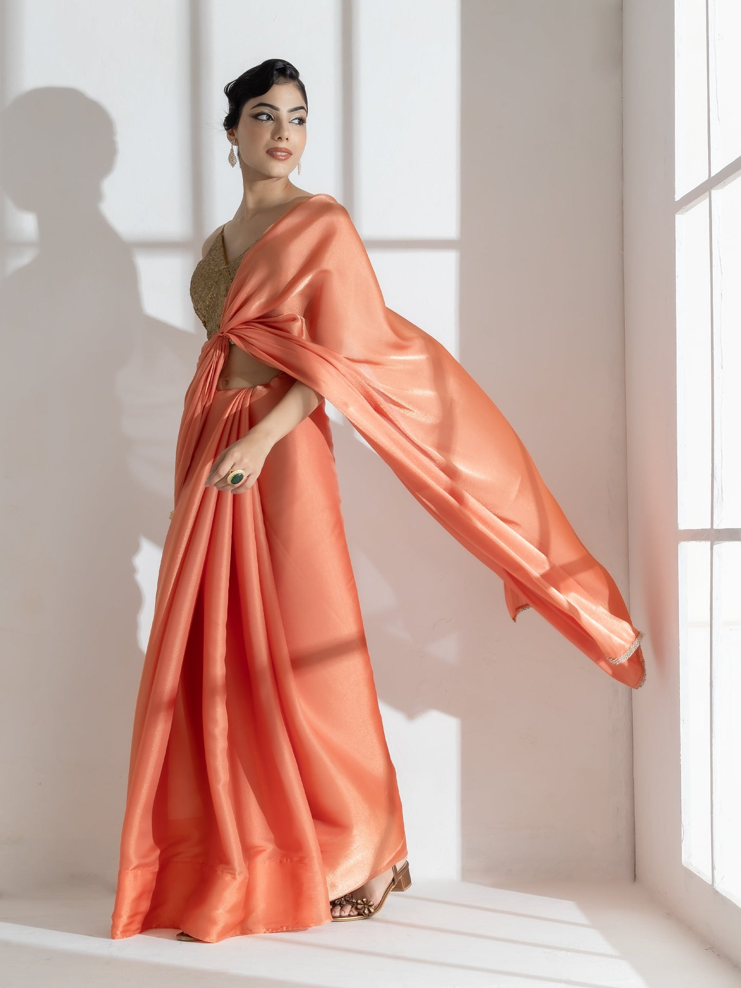 Dhiyona ST Glaze Silky Organza Saree with Rainbow Lace and Self Blouse Fabric