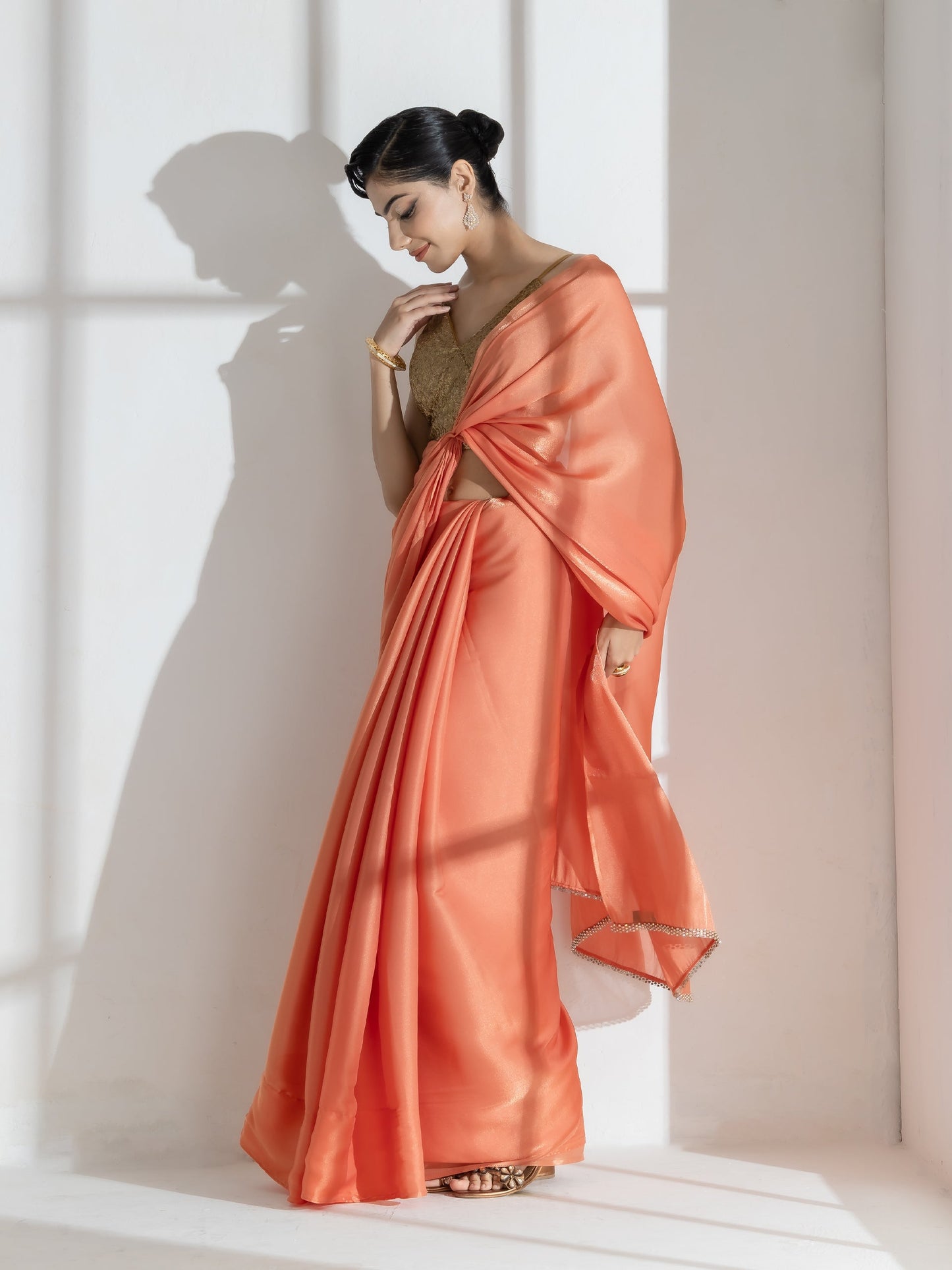 Dhiyona ST Glaze Silky Organza Saree with Rainbow Lace and Self Blouse Fabric