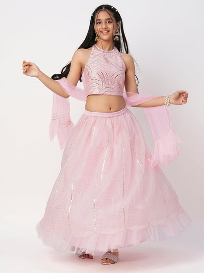 Bollywood Tadka Pink Ghagra Choli Dupatta set for Girls