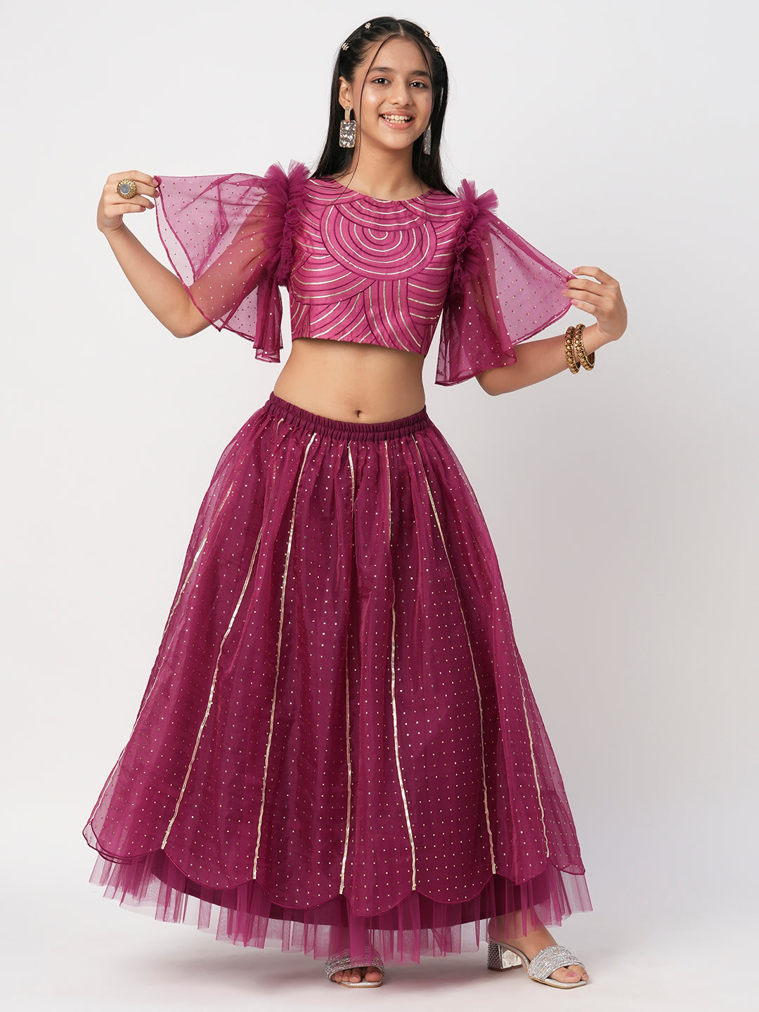 Bollywood Tadka Wine Ghagra Choli Dupatta set for Girls