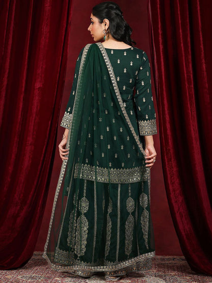 Dhiyona LL Sequinnce Embellished Round Neck Kurta Straight Kurta With Palazzos & Dupatta