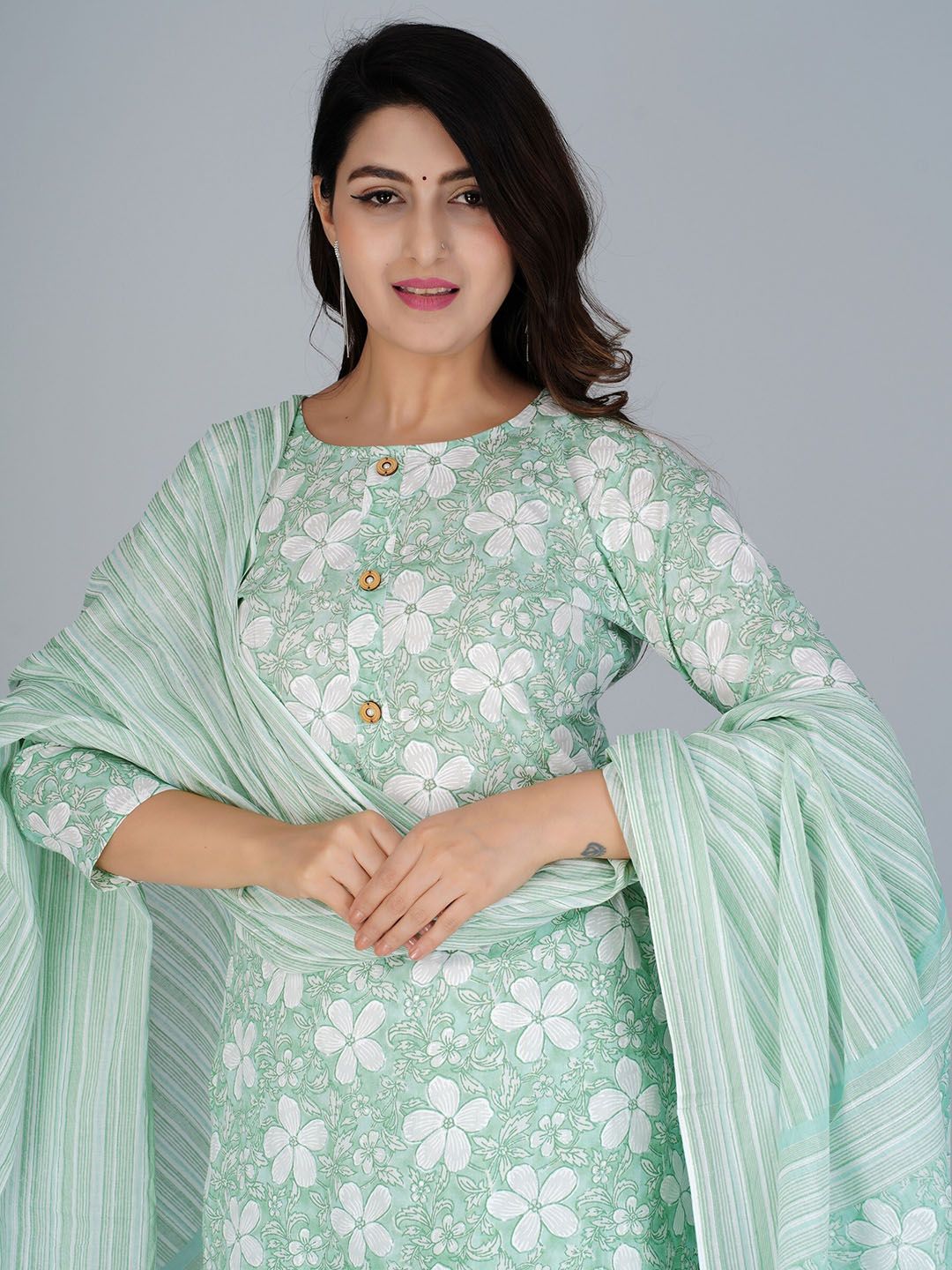Dhiyona KL Floral Printed Regular Pure Cotton Kurta with Palazzos & With Dupatta