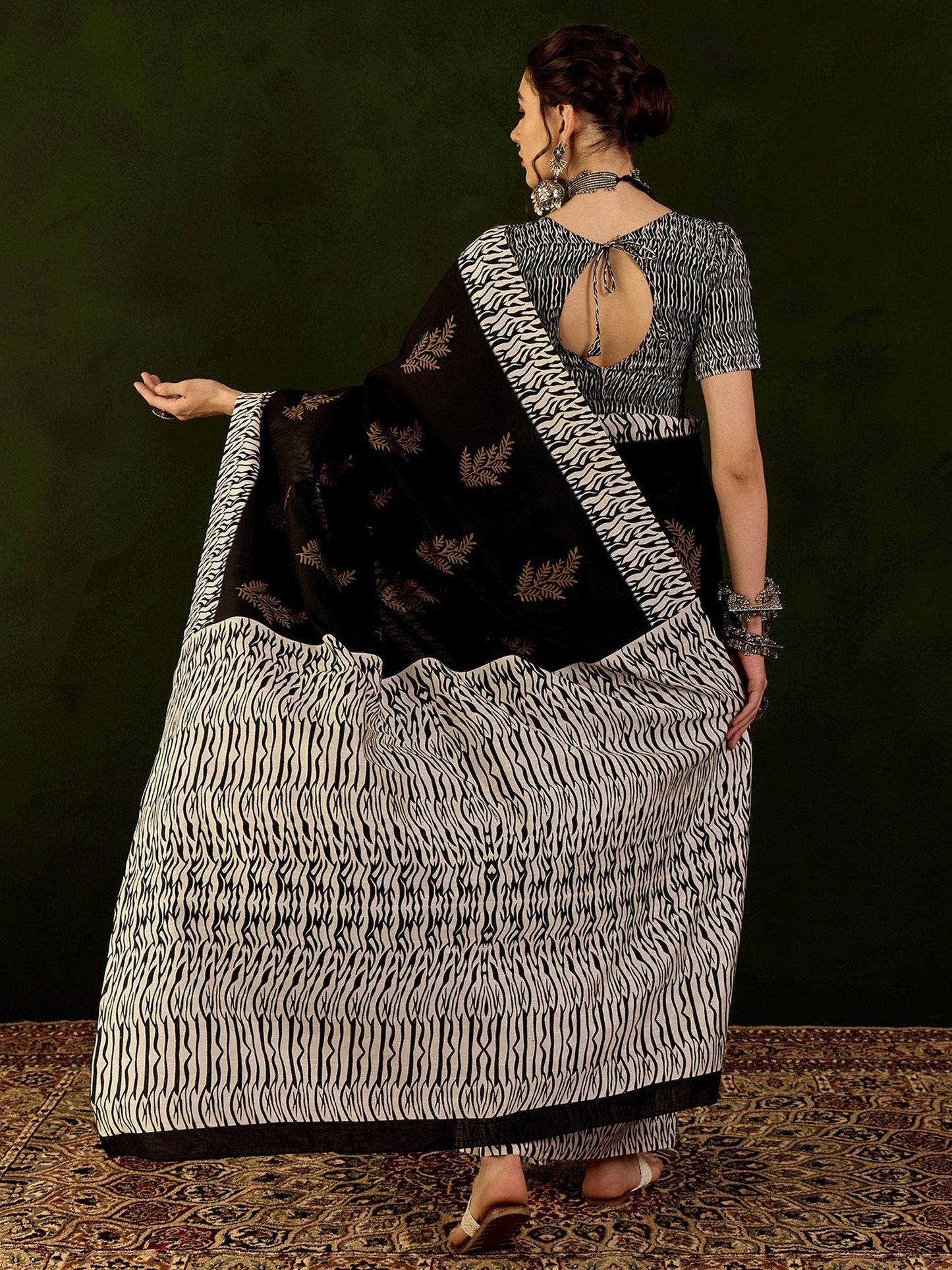 Women's Bhagalpuri Silk Black Printed Designer Saree With Blouse Piece