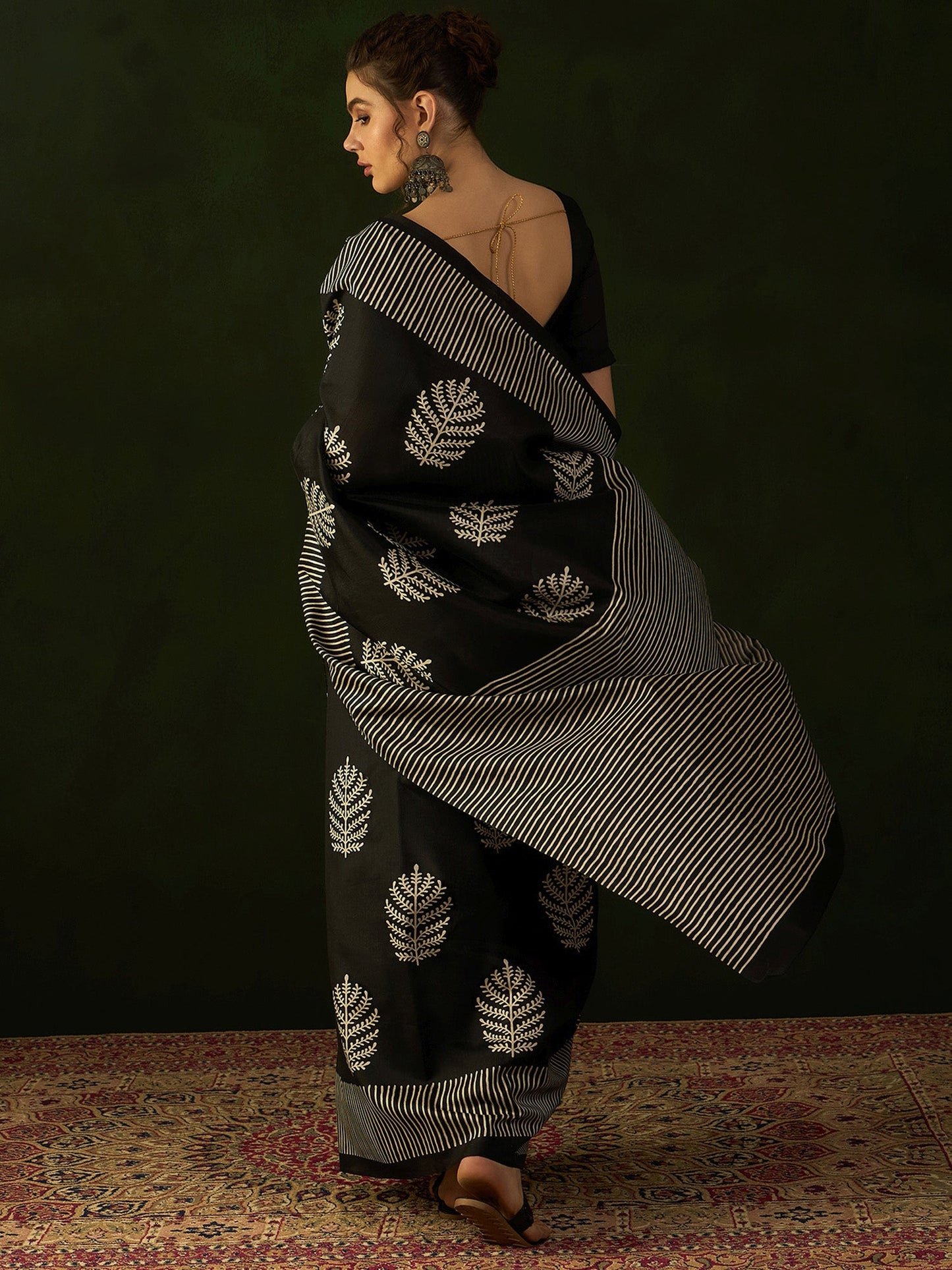Women's Bhagalpuri Silk Black Printed Designer Saree With Blouse Piece
