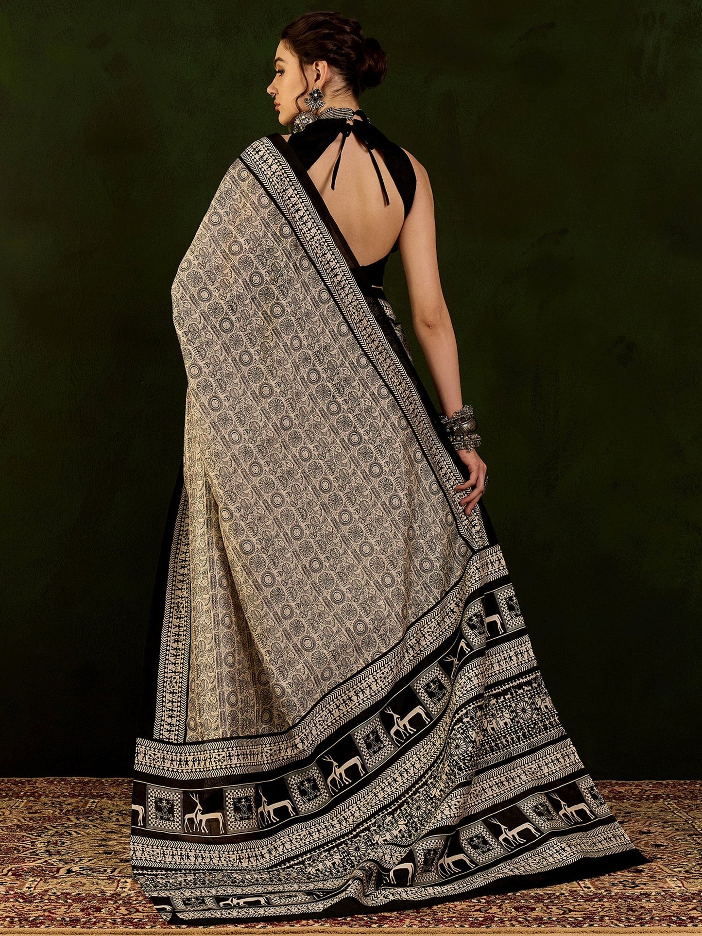 Women's Bhagalpuri Silk Beige Printed Designer Saree With Blouse Piece