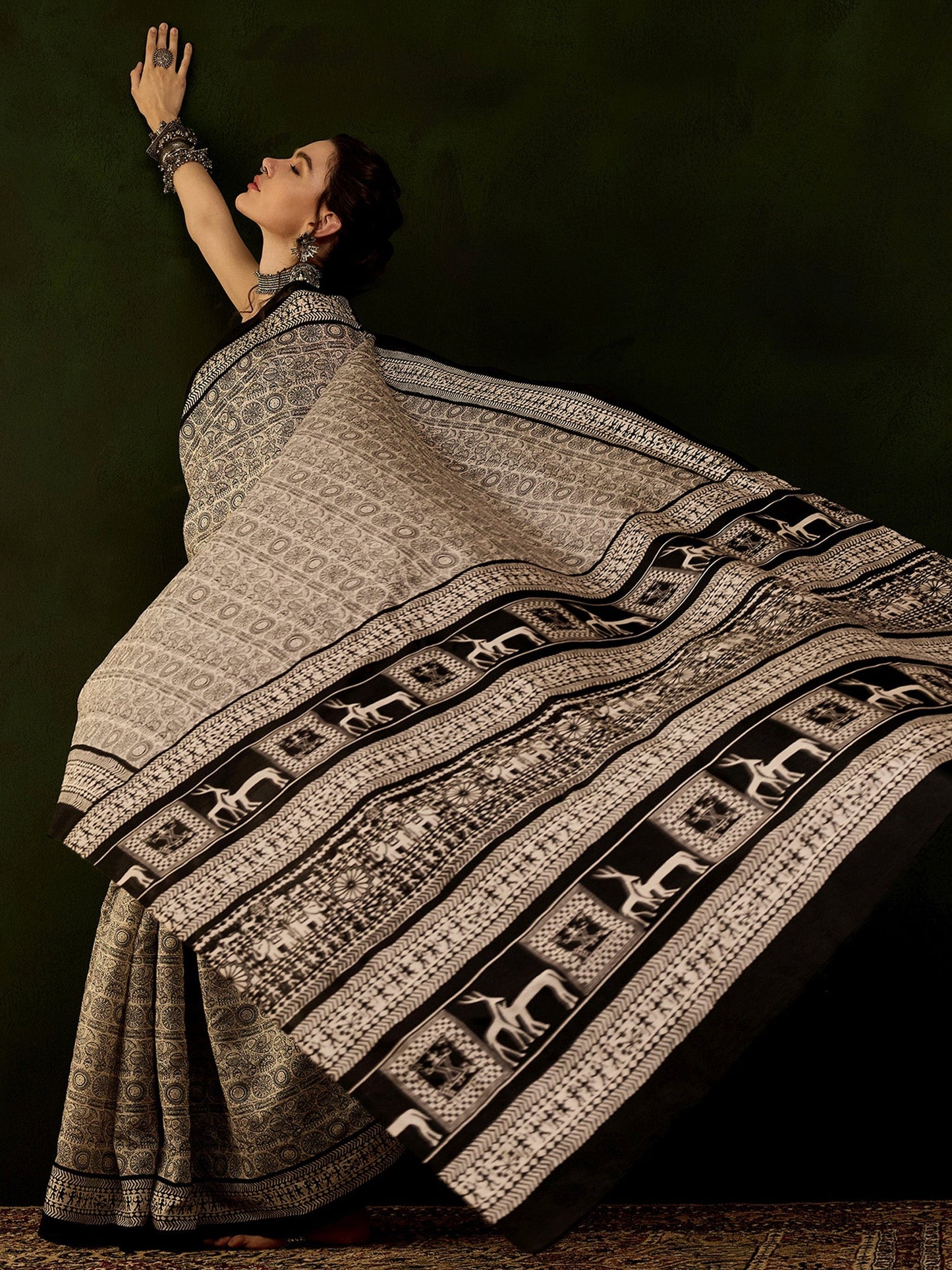 Women's Bhagalpuri Silk Beige Printed Designer Saree With Blouse Piece