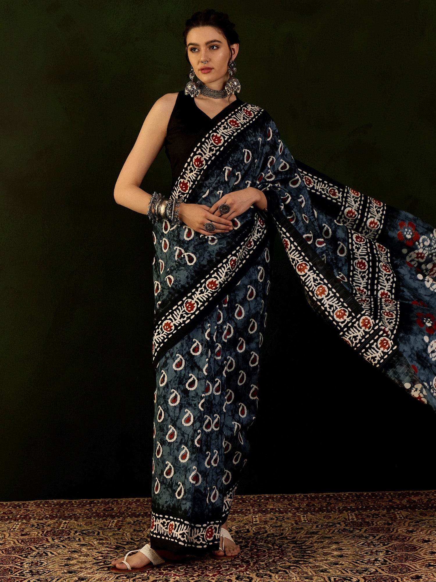 Women's Bhagalpuri Silk Grey Printed Designer Saree With Blouse Piece