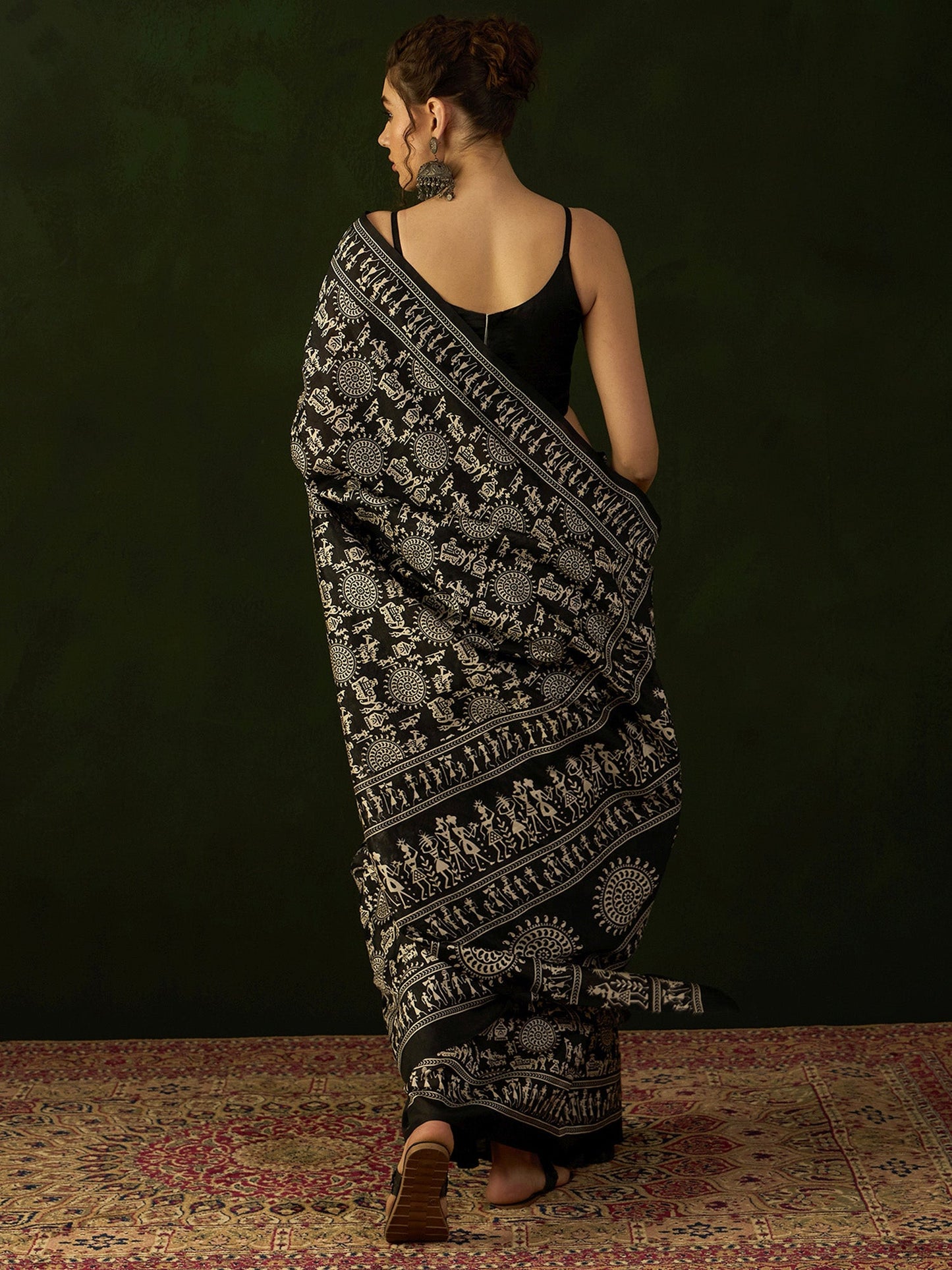 Women's Bhagalpuri Silk Black Printed Designer Saree With Blouse Piece