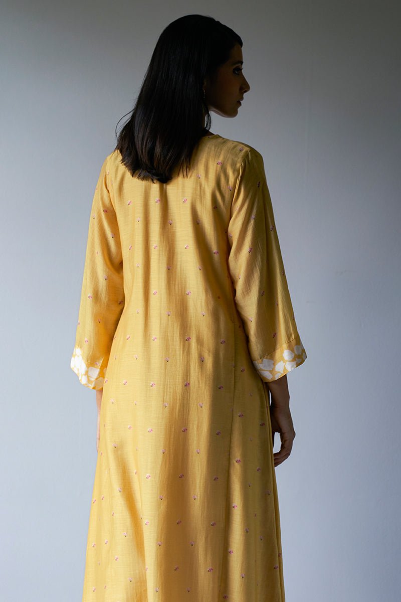 Women's Yellow Bemberg Silk Printed Salwar Suit With Delicate Hand Embroidery on Top and Bottom