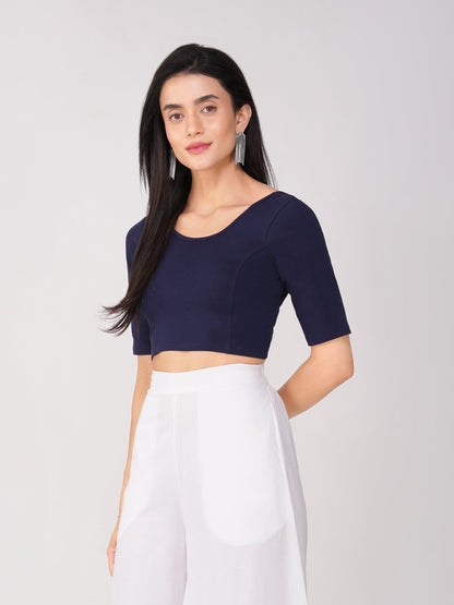 Dhiyona ST Women's ComfortEase 4-Way Stretch Blue Short Sleeve Blouse