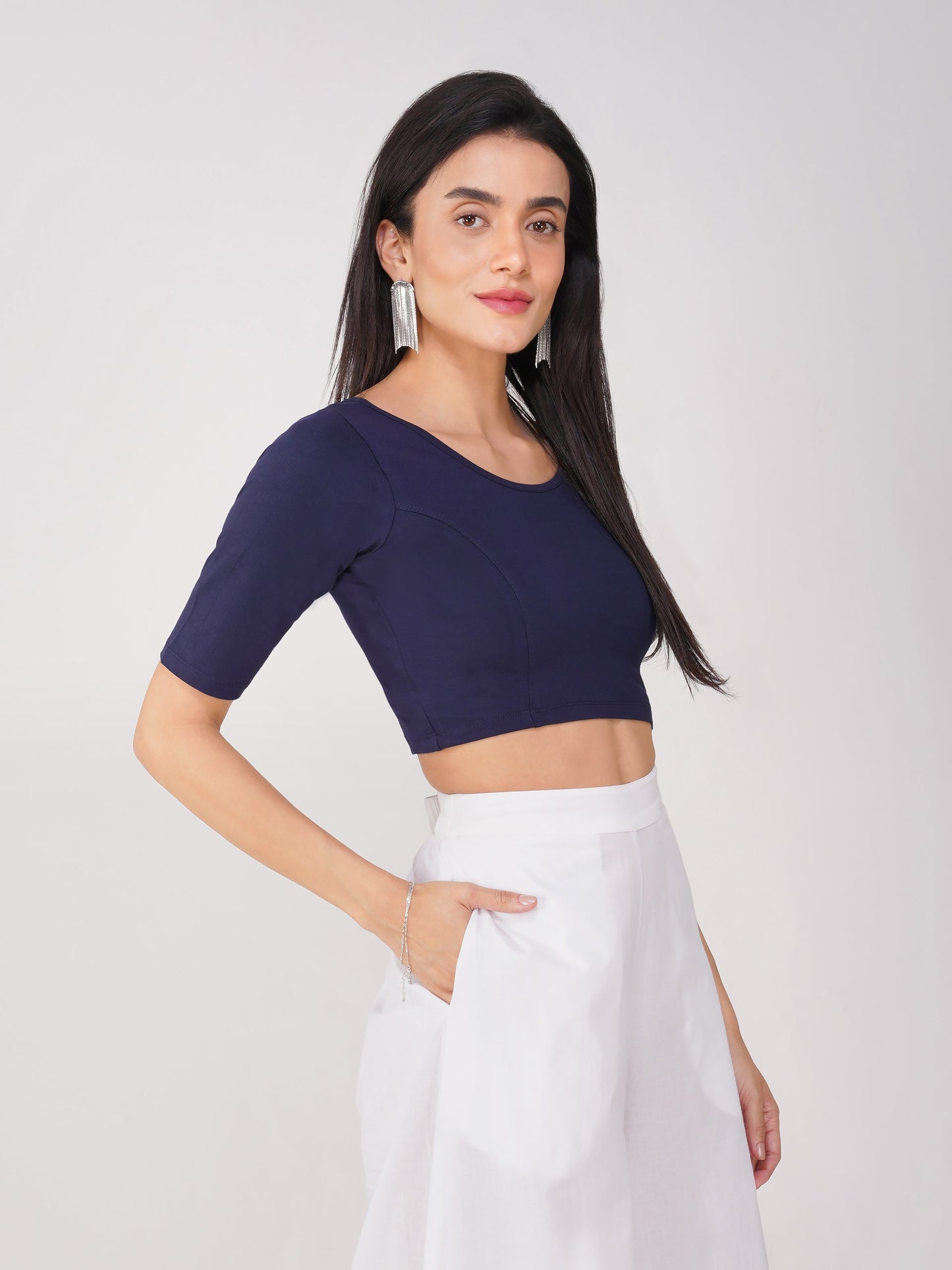 Dhiyona ST Women's ComfortEase 4-Way Stretch Blue Short Sleeve Blouse