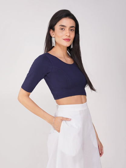 Dhiyona ST Women's ComfortEase 4-Way Stretch Blue Short Sleeve Blouse