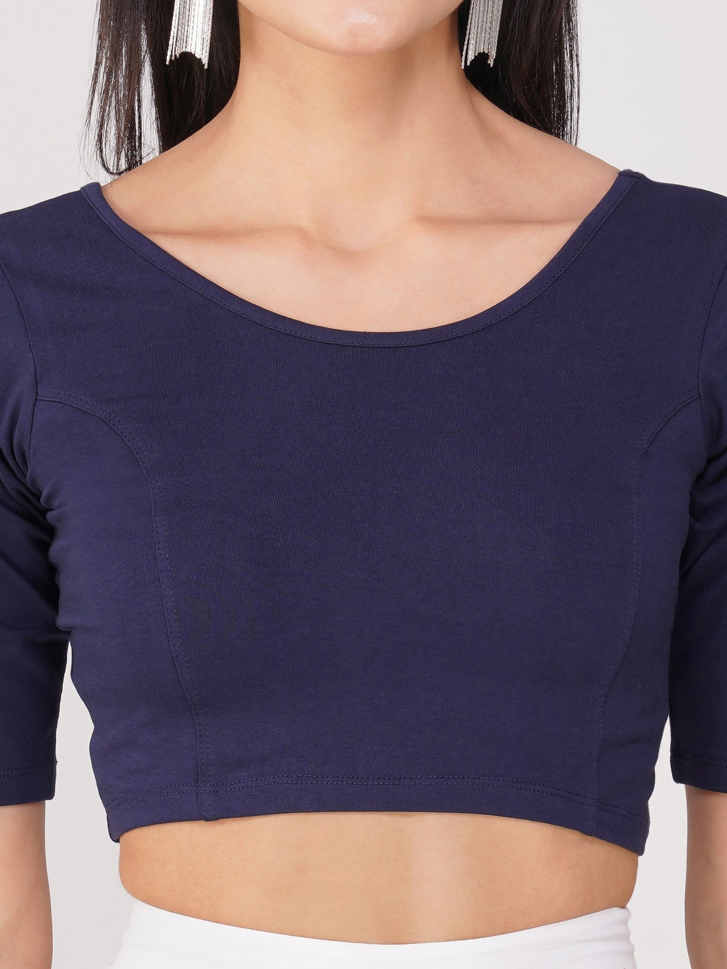 Dhiyona ST Women's ComfortEase 4-Way Stretch Blue Short Sleeve Blouse