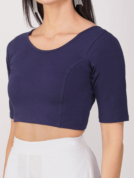 Dhiyona ST Women's ComfortEase 4-Way Stretch Blue Short Sleeve Blouse