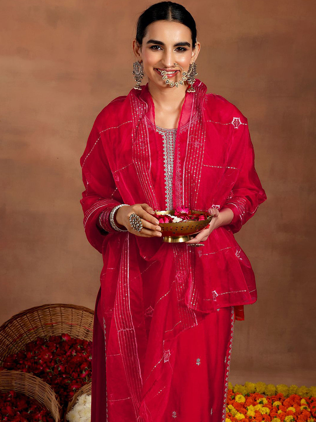 Floral Embroidered Kurta with Trouser & Dupatta