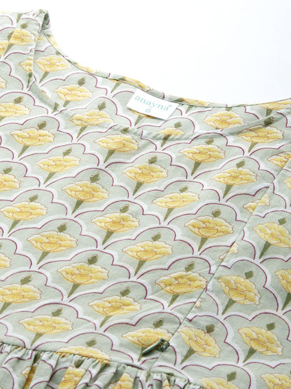 Dhiyona AY Women's Green & Yellow Printed A-Line Layered Maternity Dress