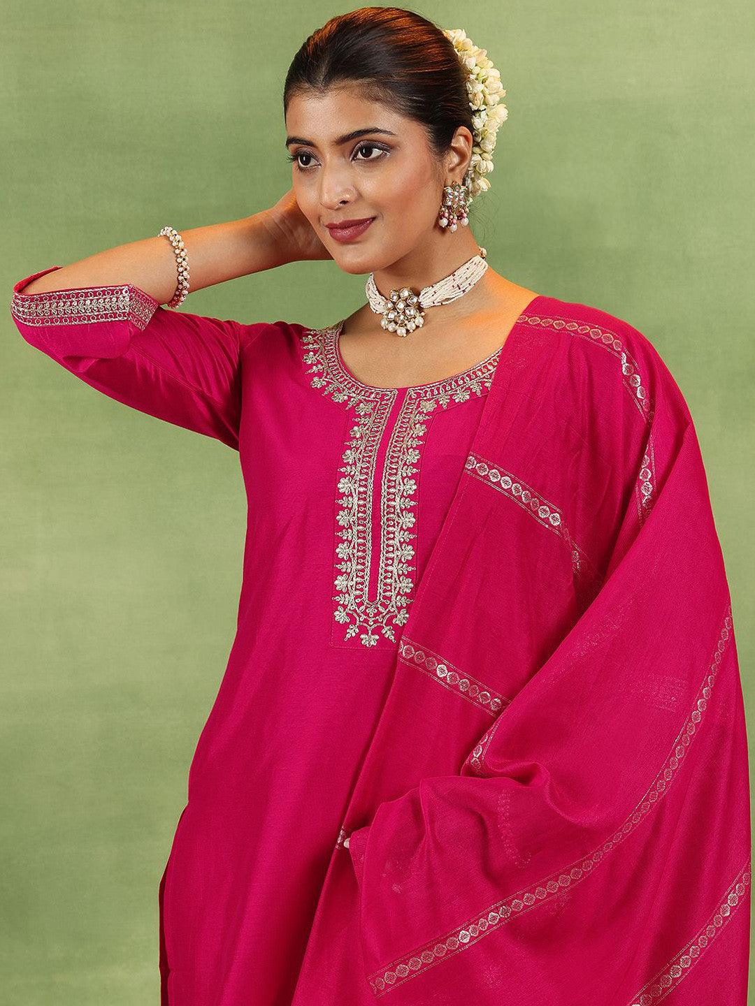Women Ethnic Motifs Yoke Design Regular Kurta with Trousers & With Dupatta