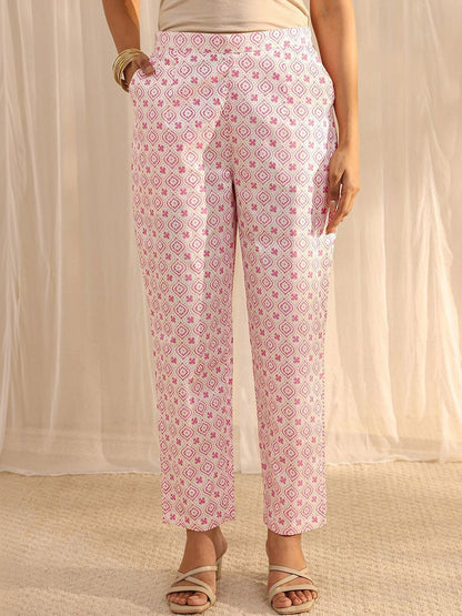 Off White Floral Printed Chanderi Silk Straight Suit Set with Dupatta