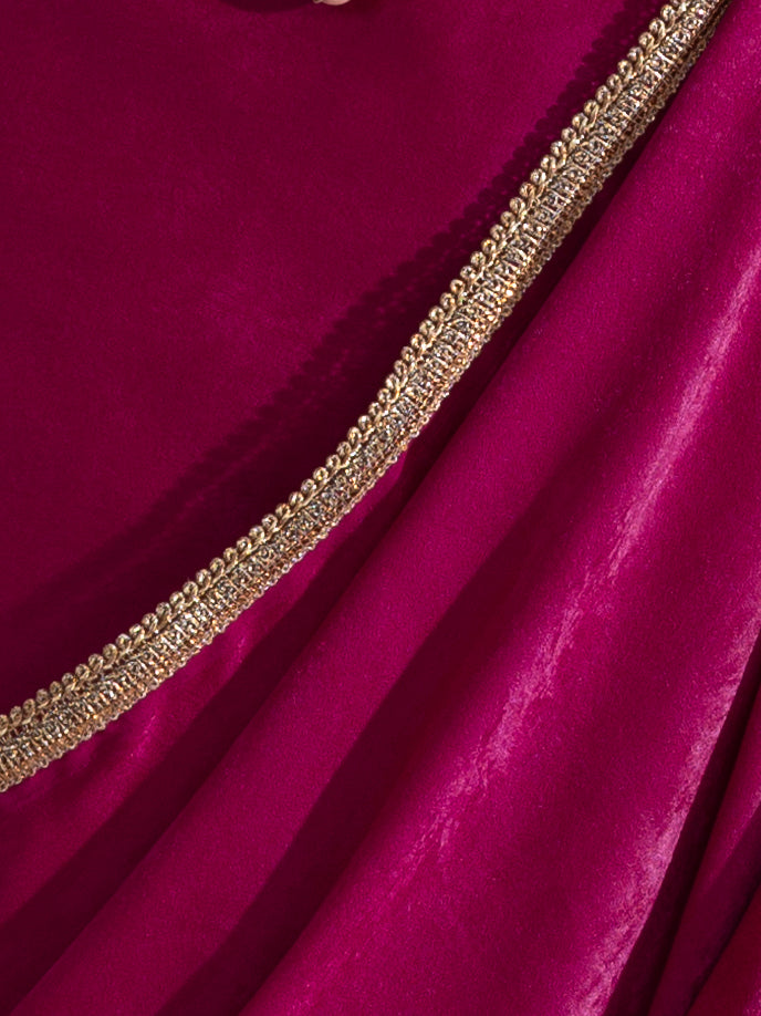 Dhiyona ST Posh Wine Saree with Bronze Lace and Self Blouse Fabric