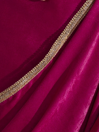 Dhiyona ST Posh Wine Saree with Bronze Lace and Self Blouse Fabric