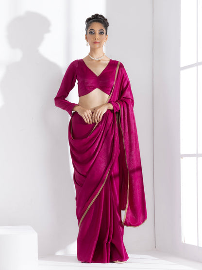 Dhiyona ST Posh Wine Saree with Bronze Lace and Self Blouse Fabric
