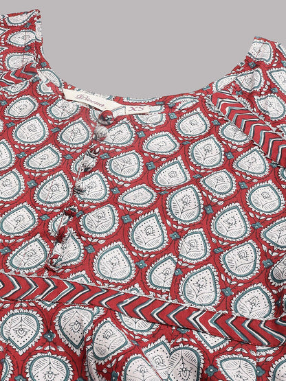 Dhiyona KL Ethnic Motifs Printed Pure Cotton Anarkali Kurta & Trousers With Dupatta