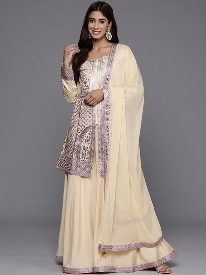 Dhiyona LL Floral Embroidered Zari Kurti with Palazzos & Dupatta
