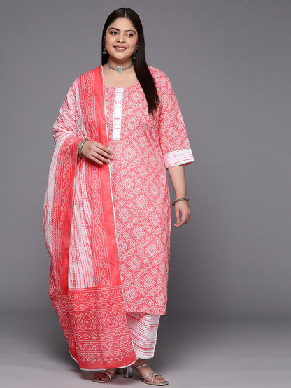 Dhiyona Women's Plus Size Bandhani Printed Gotta Patti Pure Cotton Kurta Set