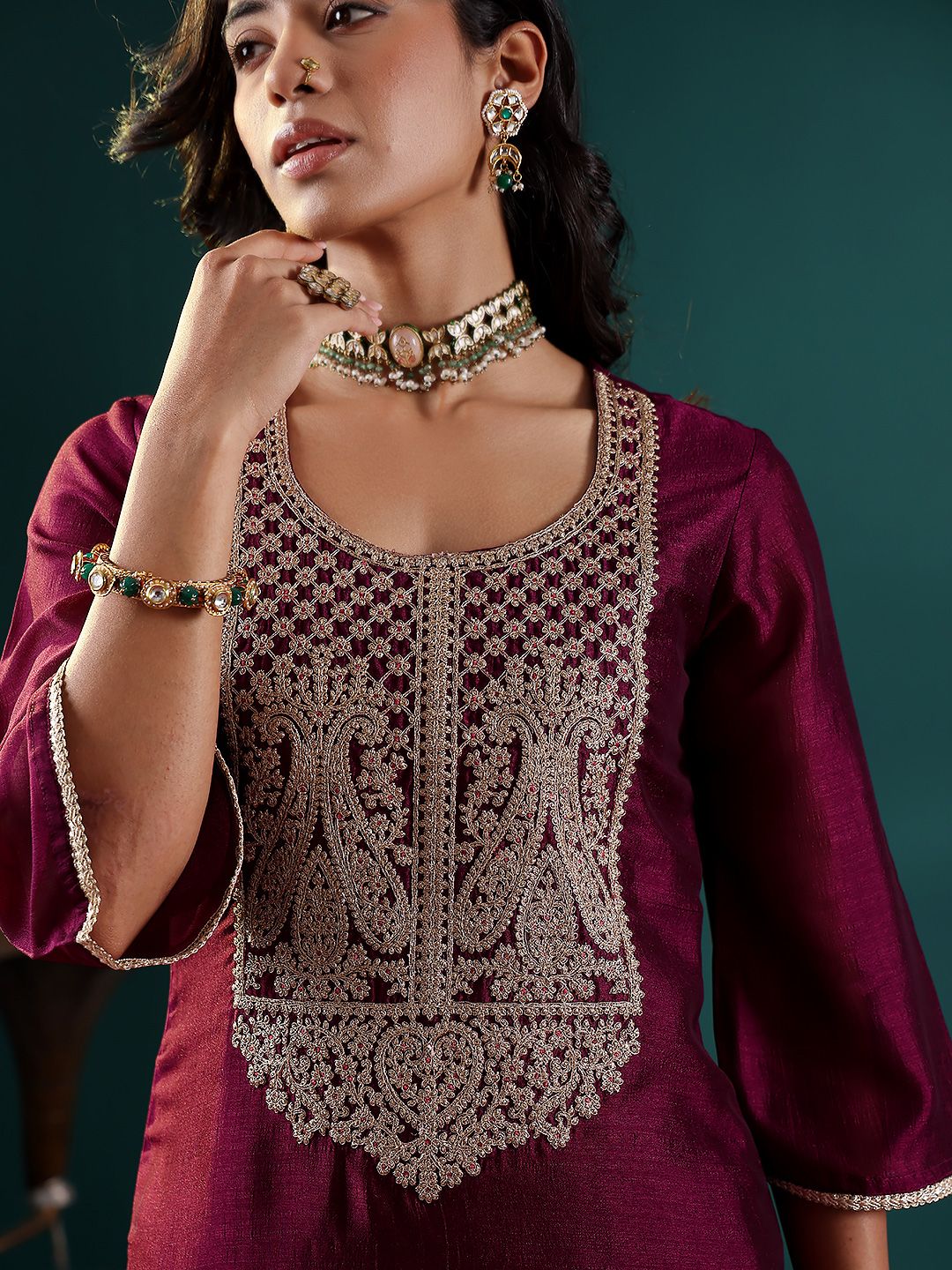 Dhiyona VA Women Ethnic Motifs Embroidered Regular Kurta with Palazzos & With Dupatta