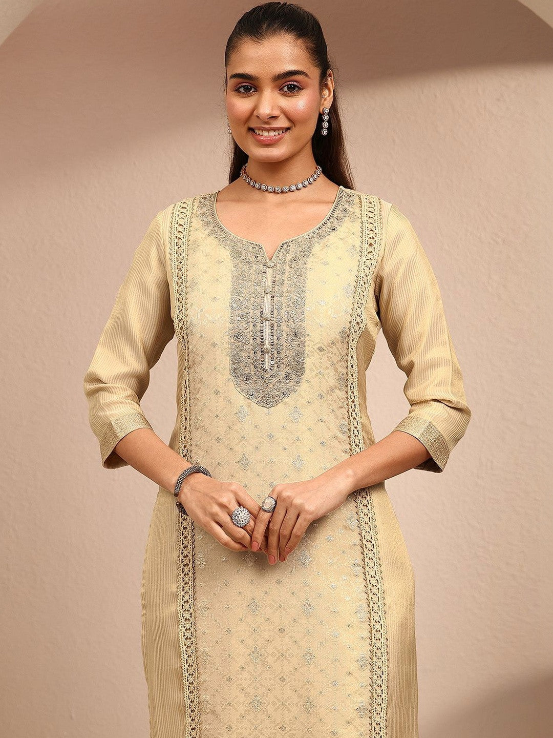 Women Ethnic Motifs Regular Thread Work Kurta with Trousers & With Dupatta