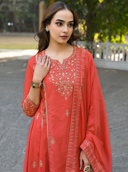Dhiyona KL Women Embroidered Empire Sequinned Kurta with Palazzos & With Dupatta