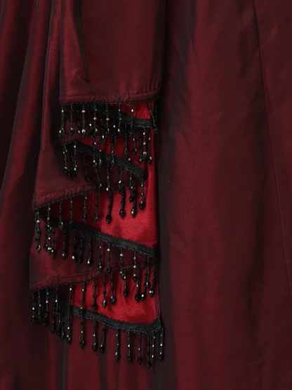 Dhiyona ST Rosewood Dual Shade Satin Saree with Hanging Lace and Self Blouse Fabric