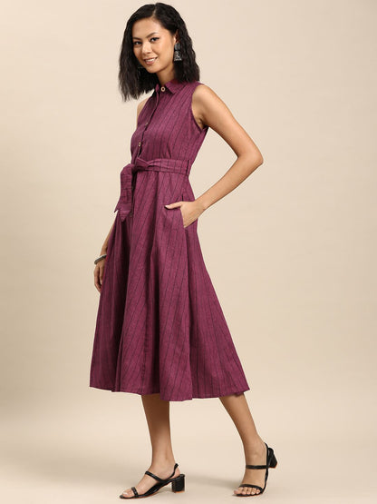 Dhiyona AY Women's Striped A-Line Cotton Midi Dress