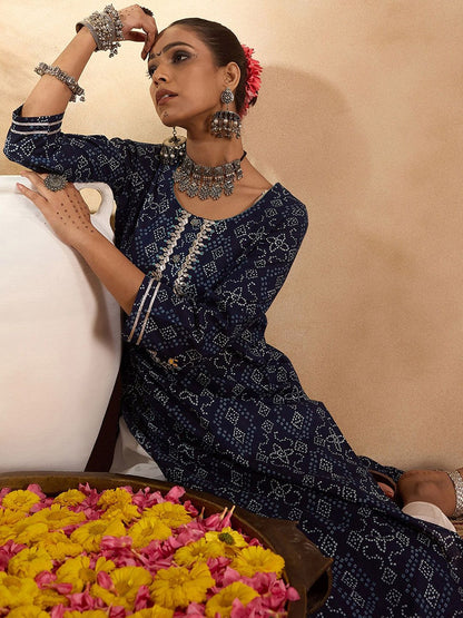 Dhiyona IE Bandahni Printed Calf Length Straight Kurta