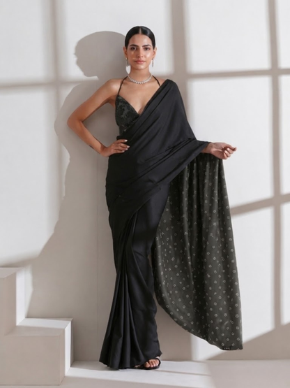 Dhiyona ST Black Surprise Saree with Silver and Black Blouse Fabric